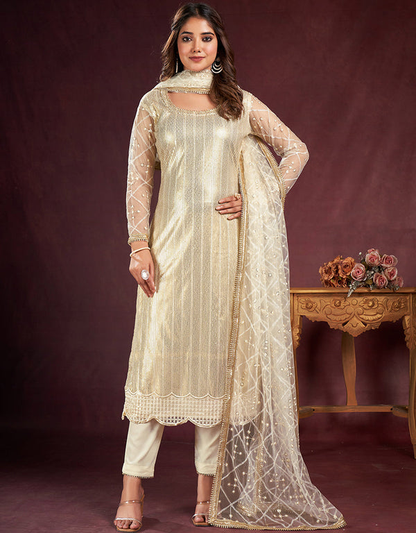 contemporary natural white butterfly net designer function wear heavy salwar suit collection with natural white american crepe rt8921-184851 Front View