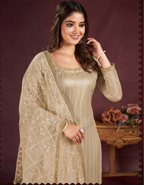 classy light beige butterfly net designer function wear heavy salwar suit collection with light beige american crepe rt8921-184852 Close-up View