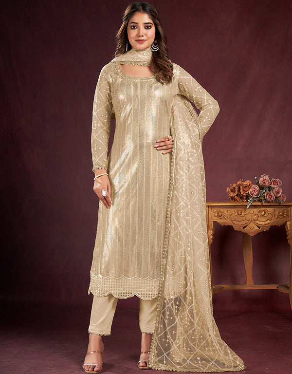 classy light beige butterfly net designer function wear heavy salwar suit collection with light beige american crepe rt8921-184852 Front View