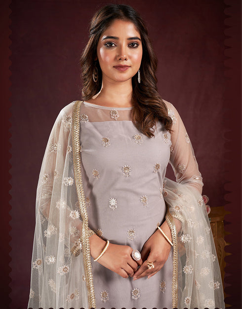 trendy grey butterfly net designer function wear heavy salwar suit collection with grey american crepe rt8921-184855 Close-up View