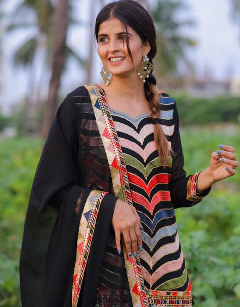 sophisticated multi heavy faux georgette trendy fashioner heavy faux georgette salwar suit collection with black heavy santoon rt8957-185006 Close-up View