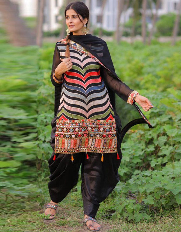 sophisticated multi heavy faux georgette trendy fashioner heavy faux georgette salwar suit collection with black heavy santoon rt8957-185006 Front View