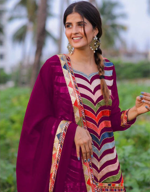 classy multi heavy faux georgette trendy fashioner heavy faux georgette salwar suit collection with wine heavy santoon rt8957-185009 Close-up View