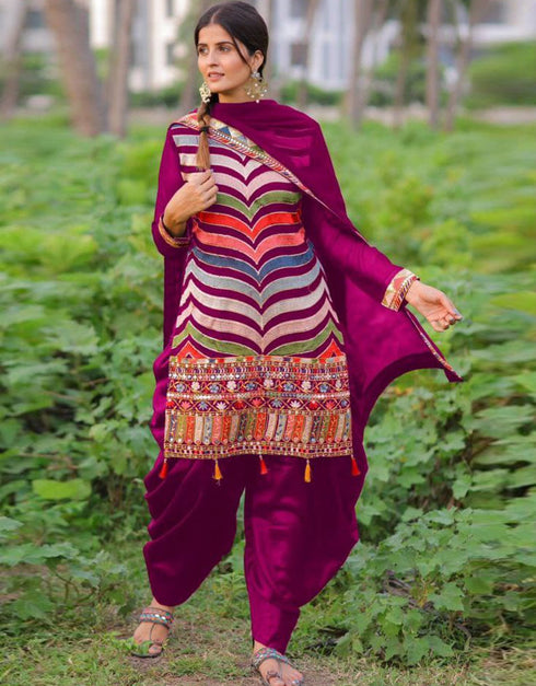 classy multi heavy faux georgette trendy fashioner heavy faux georgette salwar suit collection with wine heavy santoon rt8957-185009 Front View