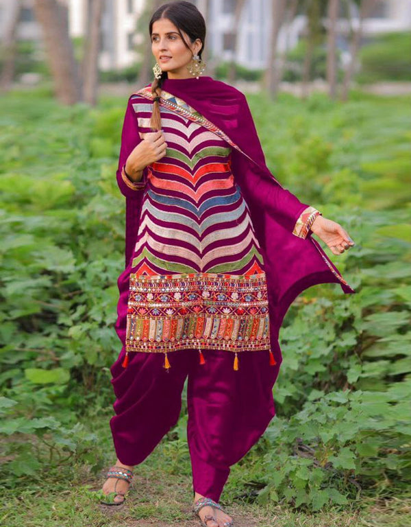 classy multi heavy faux georgette trendy fashioner heavy faux georgette salwar suit collection with wine heavy santoon rt8957-185009 Front View