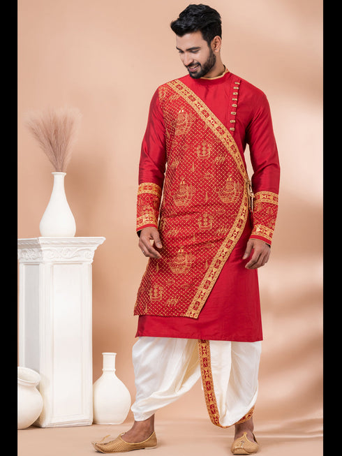 Red Kurta PS -Viscose Dhoti