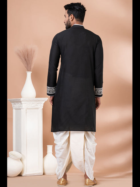 Black Kurta PS -Viscose Dhoti Closure View