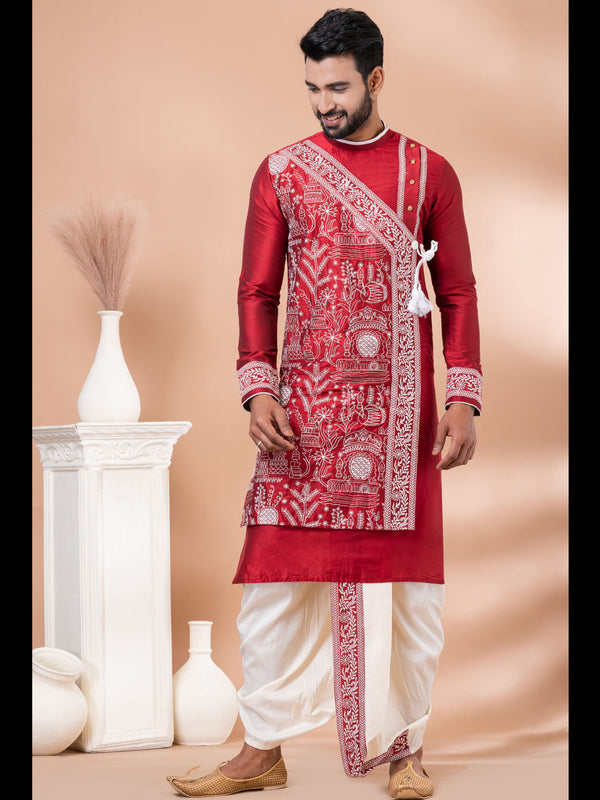 Red Kurta PS -Viscose Dhoti