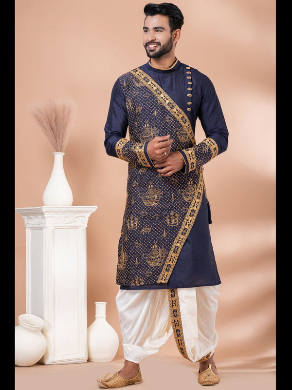 Navy Blue Kurta PS -Viscose Dhoti