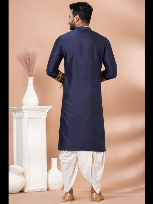 Navy Blue Kurta PS -Viscose Dhoti Closure View
