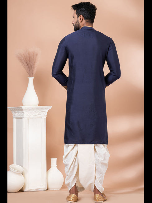 Navy Blue Kurta PS -Viscose Dhoti Closure View