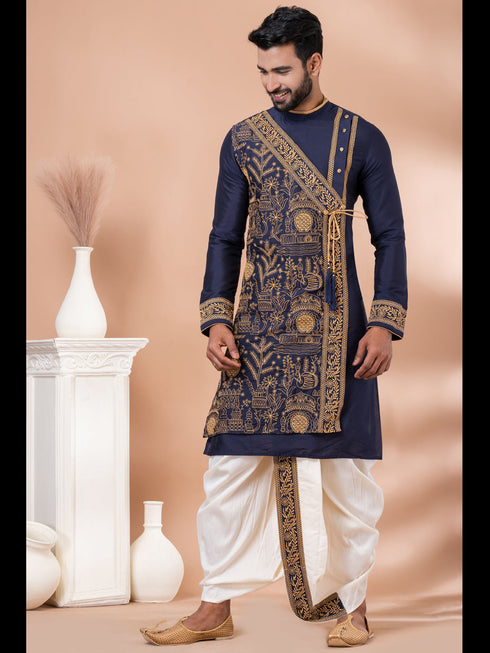 Navy Blue Kurta PS -Viscose Dhoti