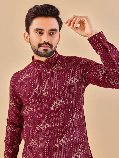 Wine Kurta Premium Soft Cotton Payjama Closure View