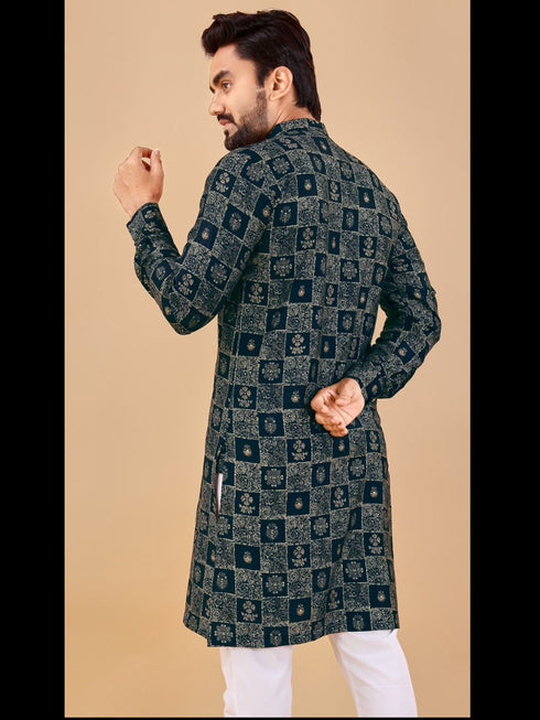Teal Kurta Premium Soft Cotton Chudidaar Closure View