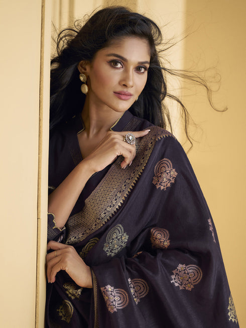 Purple Pure Silk Sharara Suit 192409 Salwar Kameez