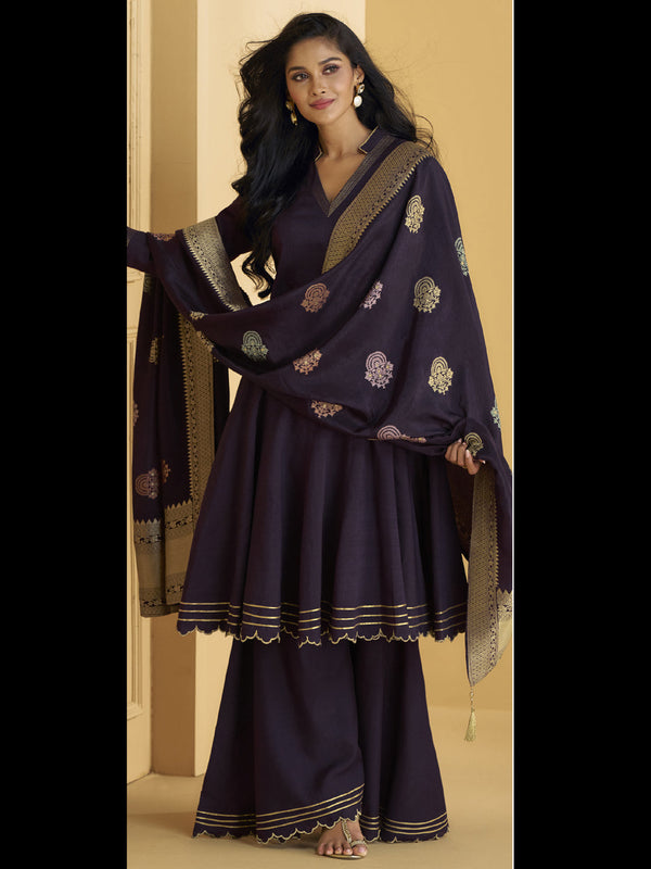 Purple Pure Silk Sharara Suit 192409