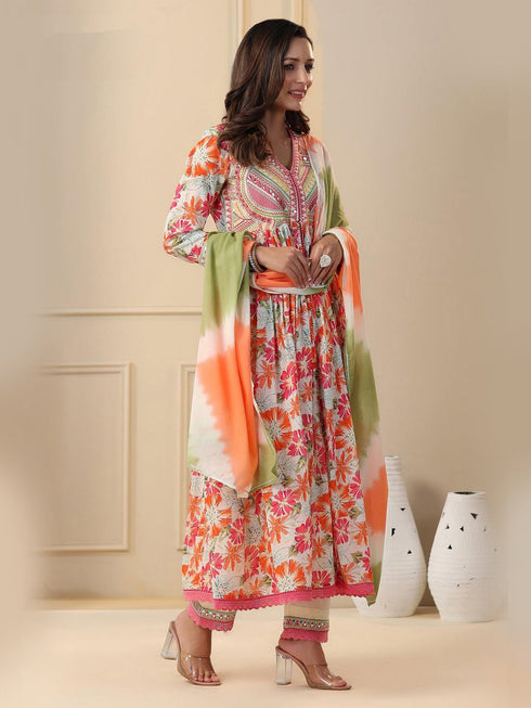 Multi Soft Muslin Anarkali Dress 192518 Closure View