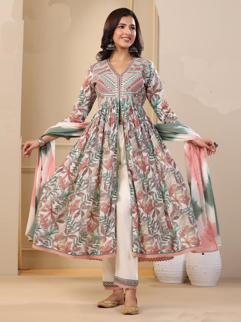 Multi Soft Muslin Anarkali Dress 192519 Closure View