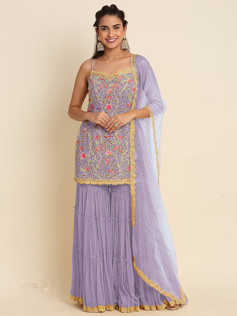 Lavender Heavy Fox Georgette Sharara Suit 192619