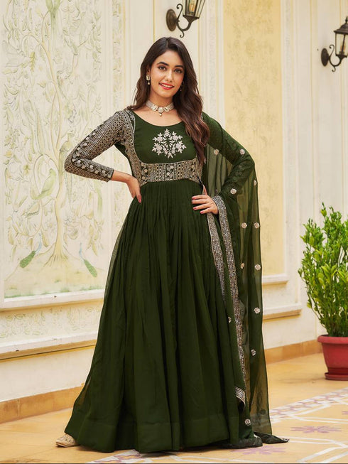 Mehendi Fox Georgette Anarkali Dress 192715