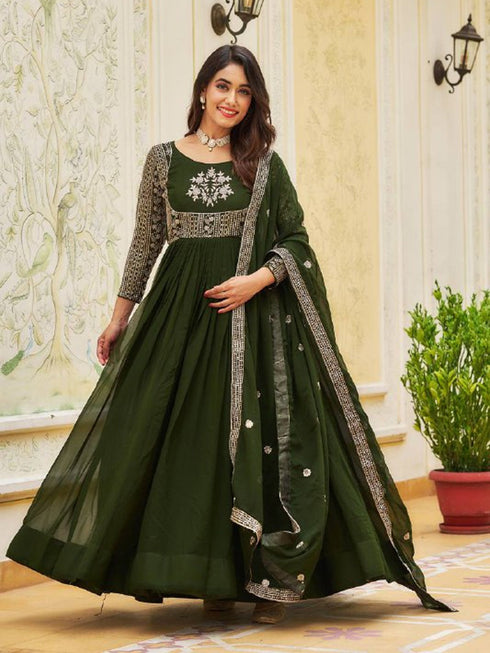 Mehendi Fox Georgette Anarkali Dress 192715 Closure View