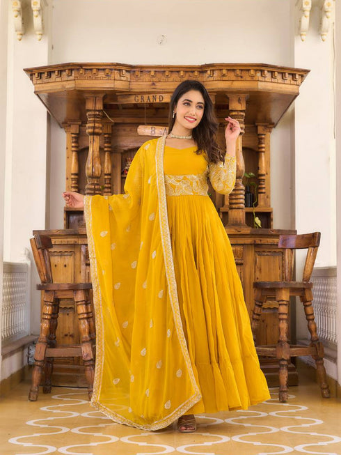 Yellow Fox Georgette Anarkali Dress 192762