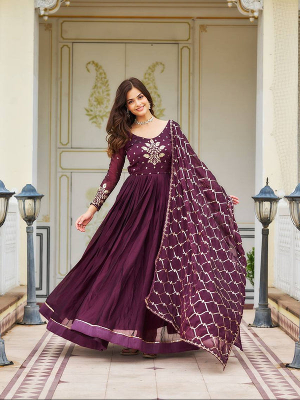 Wine Pure Rangoli Anarkali Dress 192764