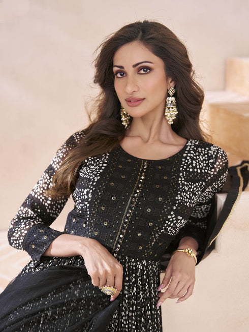 Black Real Georgette Anarkali Dress 192851 Salwar Kameez