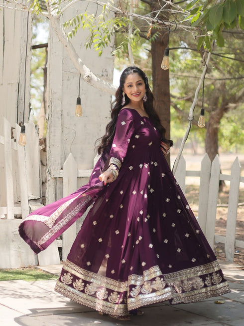 Purple Faux Blooming Anarkali Dress 192884 Salwar Kameez