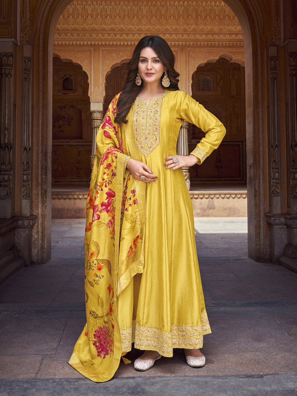 Yellow Heavy Vichitra Silk Anarkali Dress 192977