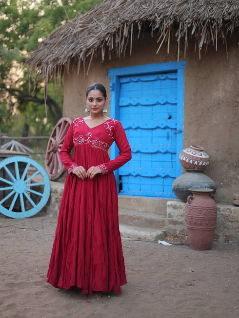 Maroon Rayon Anarkali Dress 193044