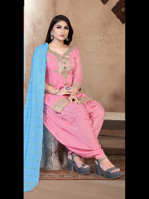 Pink Model Chanderi Patiyala Dress 193864 Closure View