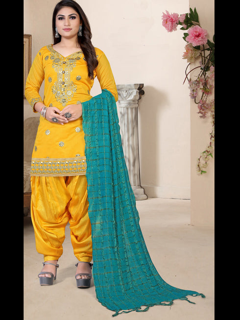 Yellow Model Chanderi Patiyala Dress 193865