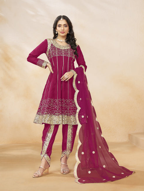 Rani Pink Heavy Art Silk Patiyala Dress 193968