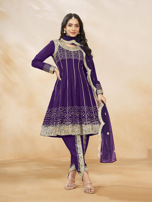 Purple Heavy Art Silk Patiyala Dress 193969 Back View