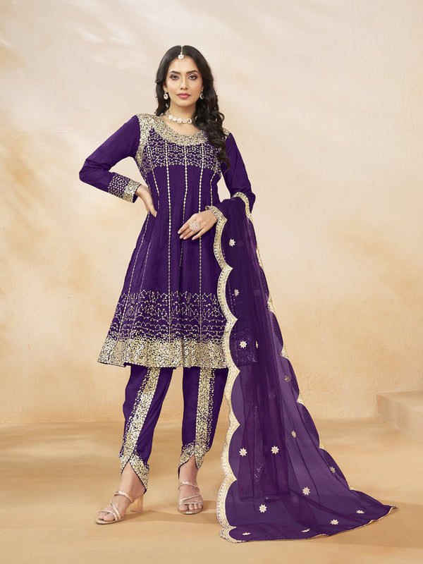 Purple Heavy Art Silk Patiyala Dress 193969