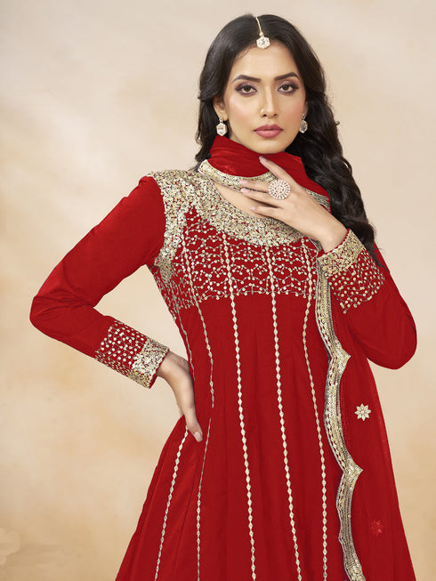 Red Heavy Art Silk Patiyala Dress 193971 Salwar Kameez