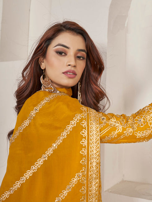 Mustard Premium Chiffon Sharara Suit 194017 Salwar Kameez