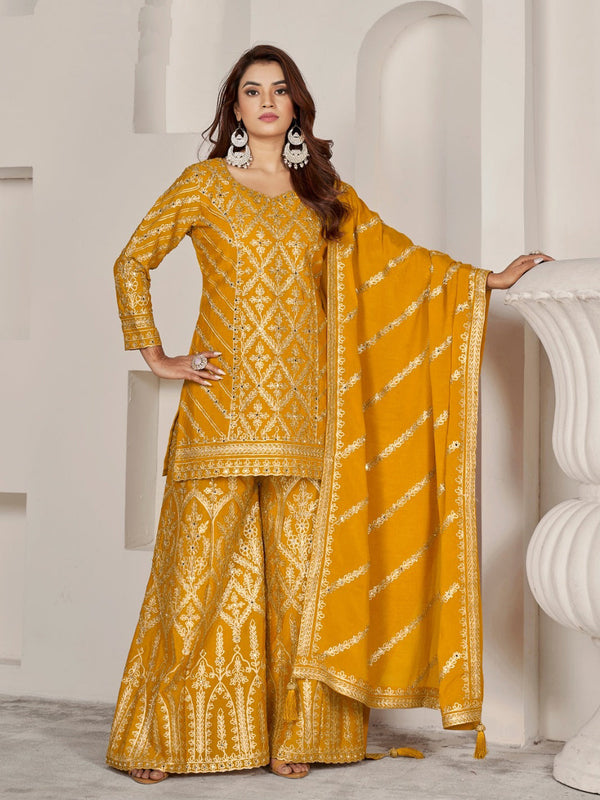 Mustard Premium Chiffon Sharara Suit 194017