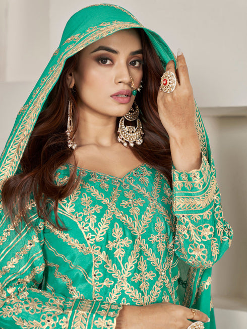 Sea Green Premium Chiffon Sharara Suit 194018 Back View