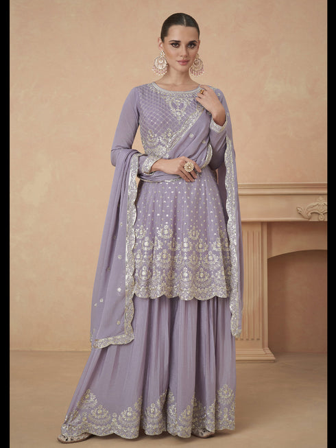 Lavender Heavy Chinon Sharara Suit 194125