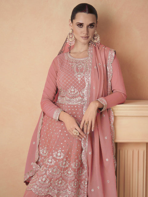 Pink Heavy Chinon Sharara Suit 194128 Closure View