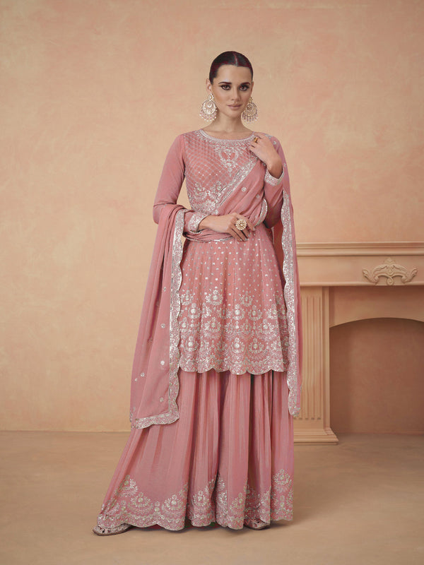 Pink Heavy Chinon Sharara Suit 194128