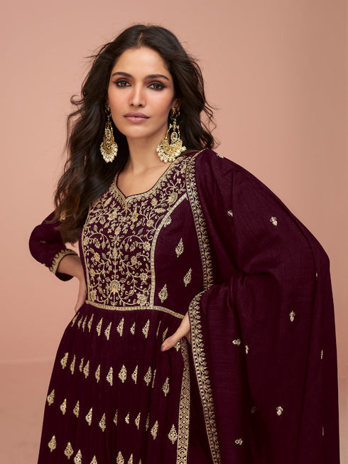 Maroon Vichitra Silk Sharara Suit 194236 Closure View