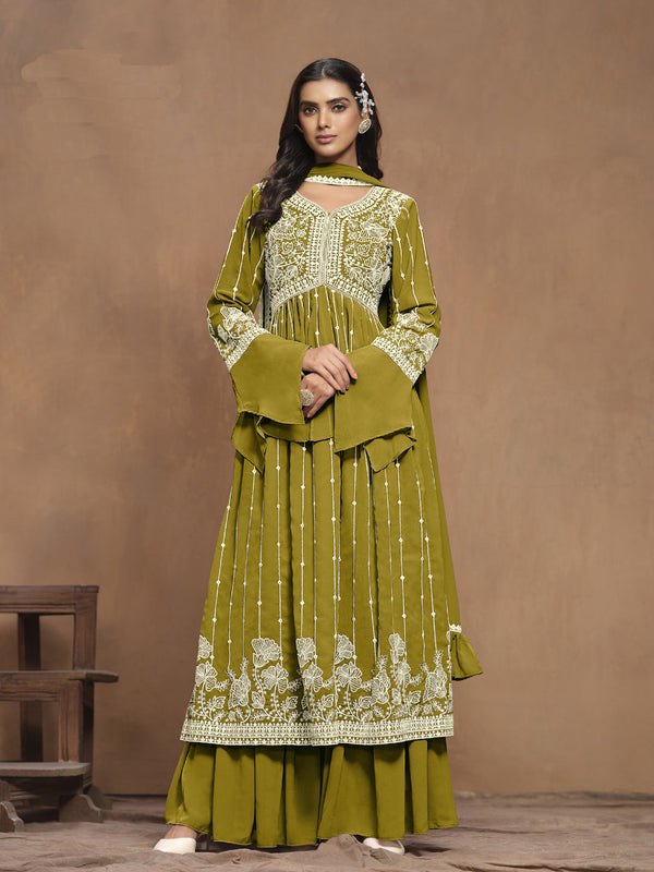 Mehendi Faux Georgette Sharara Suit 194252