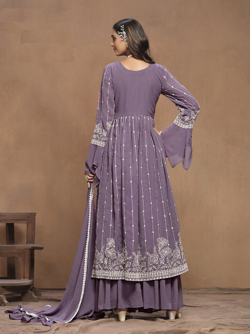 Purple Faux Georgette Sharara Suit 194253 Back View
