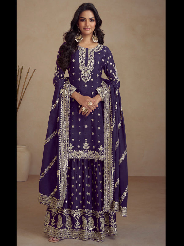 Purple Heavy Silk Sharara Suit 194358
