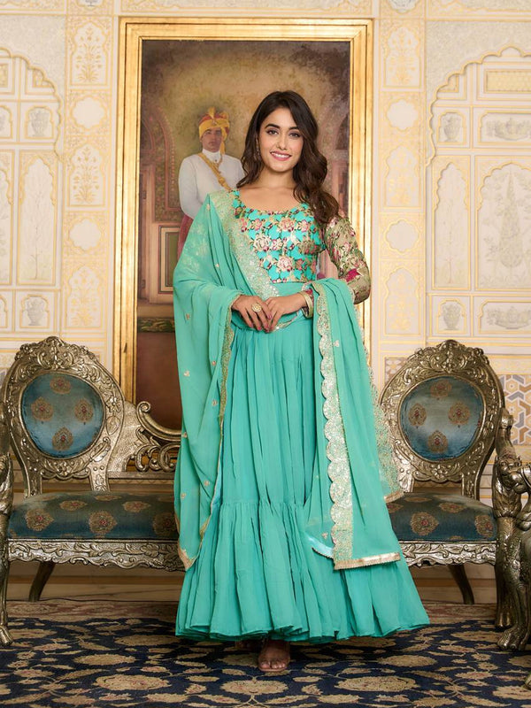 Mint Fox Georgette Anarkali Dress 194645