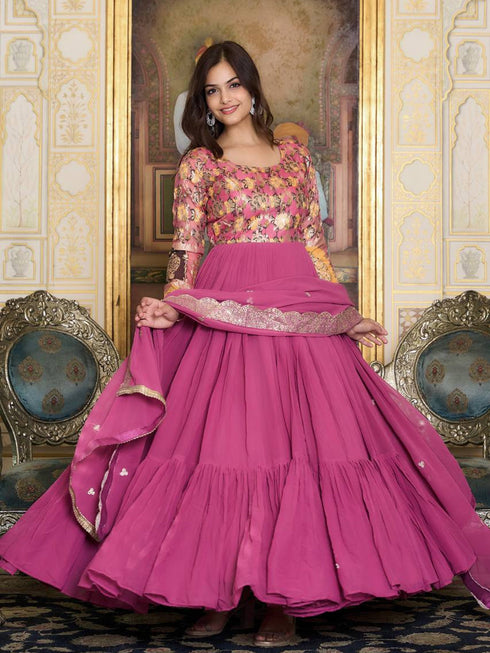 Mauve Fox Georgette Anarkali Dress 194646 Closure View