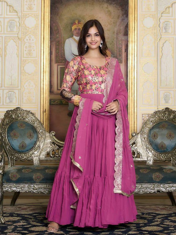 Mauve Fox Georgette Anarkali Dress 194646